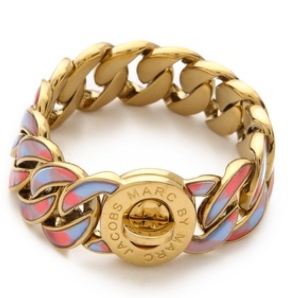 Marc Jacobs Gold Chain Bracelet with Pink and Light Blue Enamel